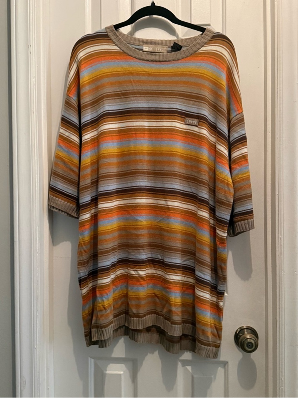 Vintage Y2K ENYCE XXXL Pastel Stripe Knit Sweater Short Sleeve Streetwear - Picture 2 of 8